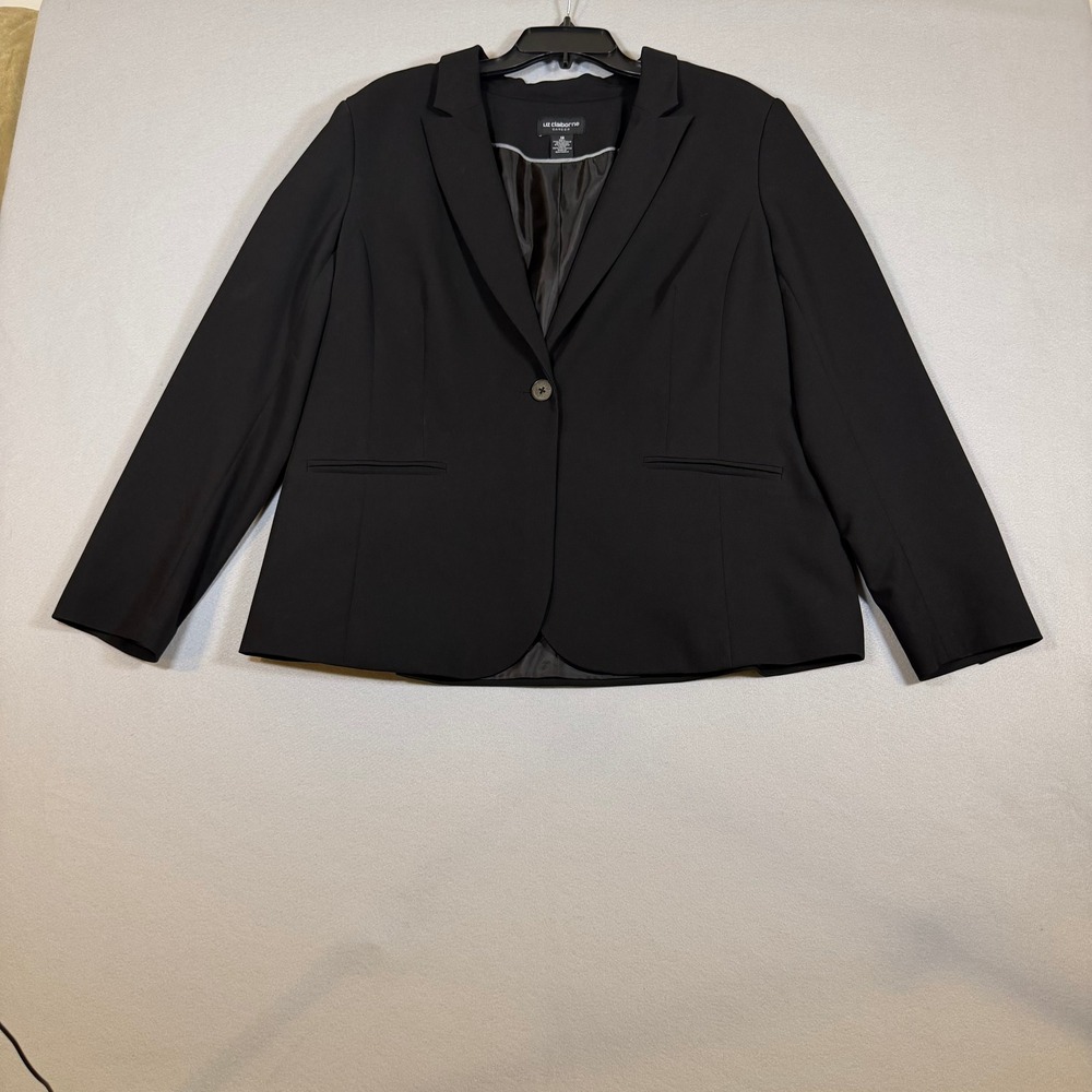 Liz Claiborne Career Black Single Button Blazer Jacket Womens Size 18 Stretch